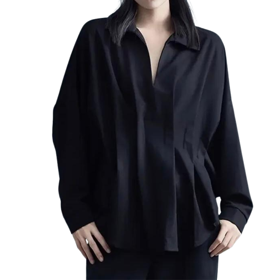 bluza camasa neagra oversize maneca larga pense decolteu v