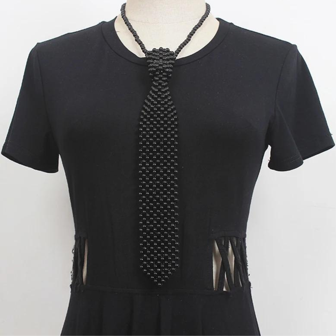 cravata perle negre colier