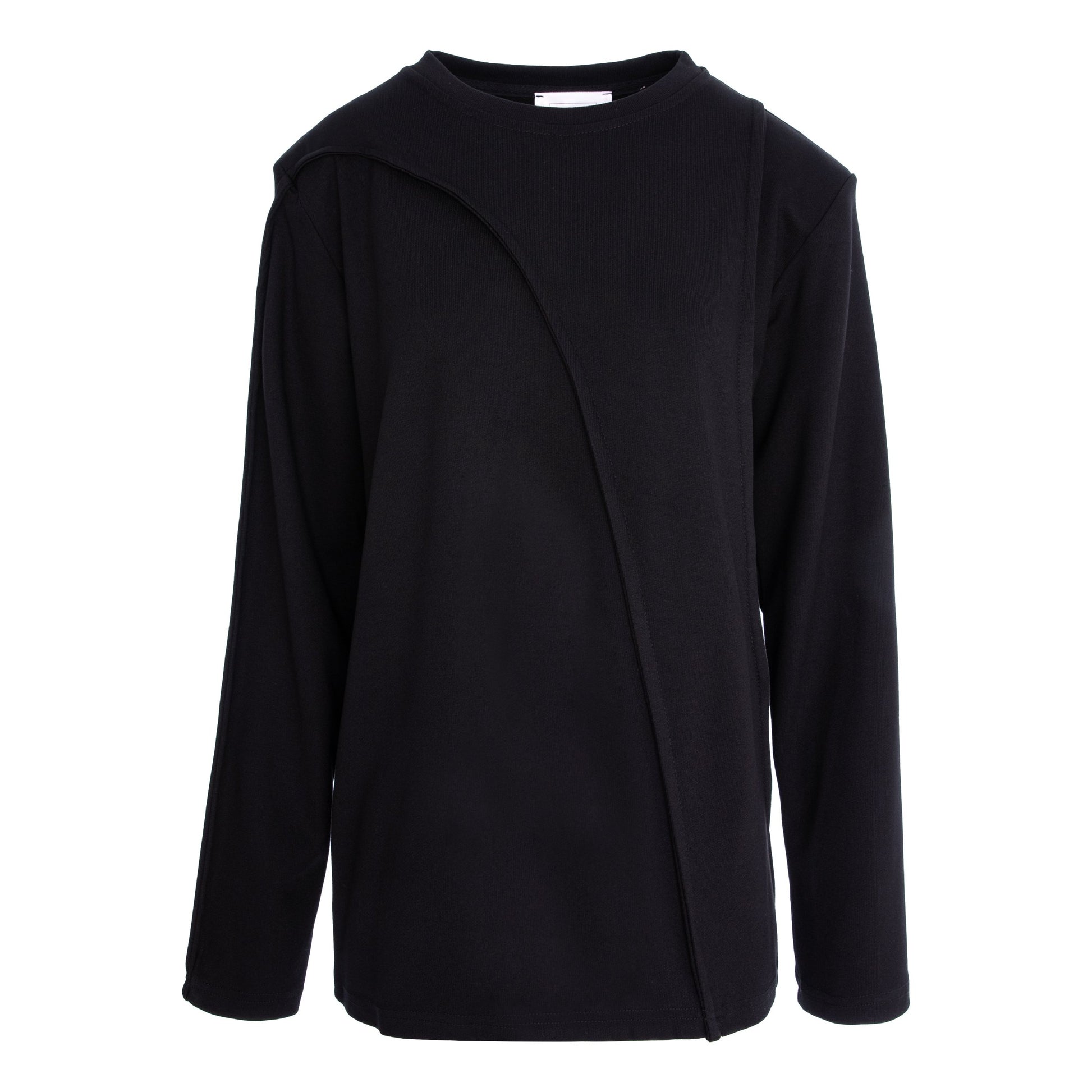 bluza neagra cu maneca lunga si umeri structurati