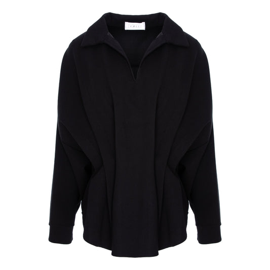 bluza camasa neagra oversize maneca larga pense decolteu v