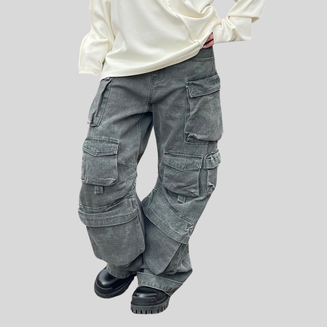 pantaloni cargo denim kaki