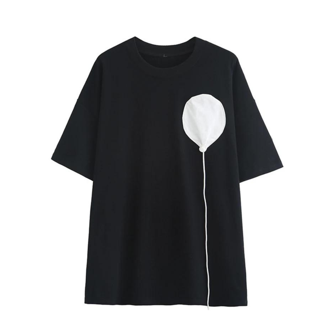 tricou negru oversize balon alb