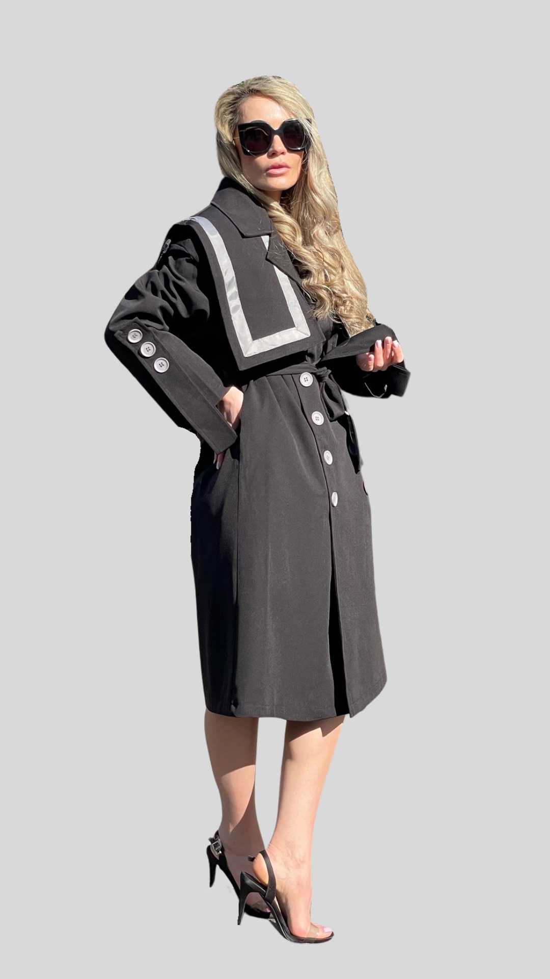 trenci negru lung reflectorizant