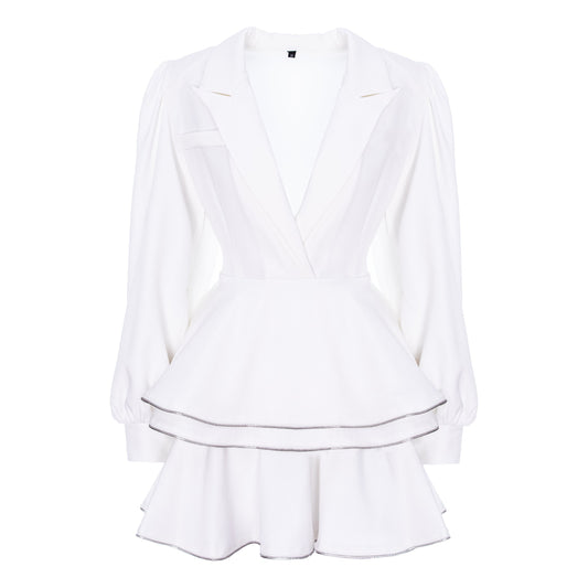 costum sacou fusta alba volane