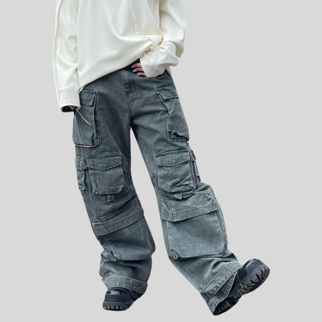 pantaloni cargo denim kaki