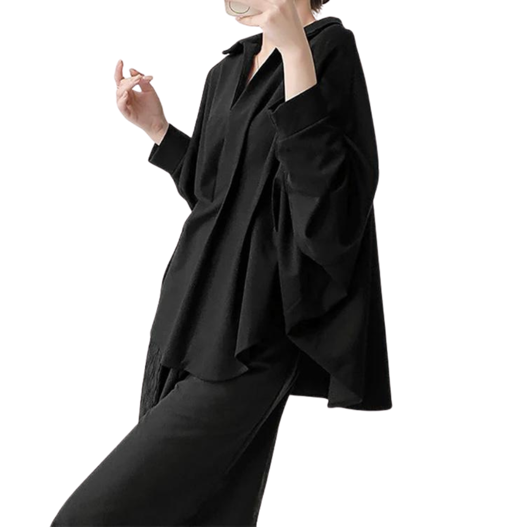 bluza camasa neagra oversize maneca larga pense decolteu v