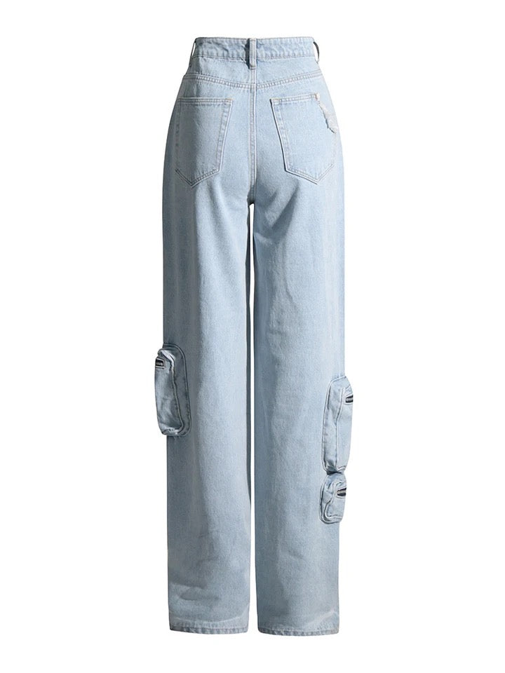 pantaloni cargo denim bleu