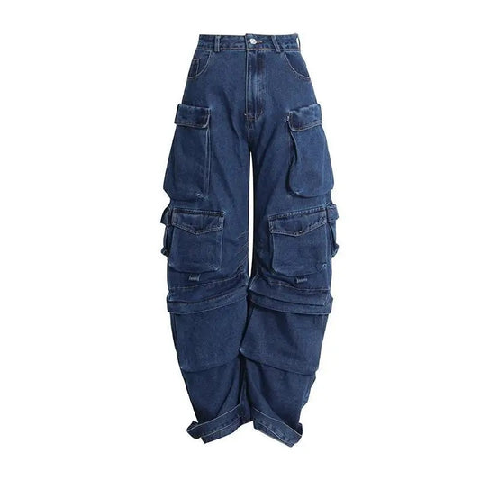 pantaloni cargo denim albastru